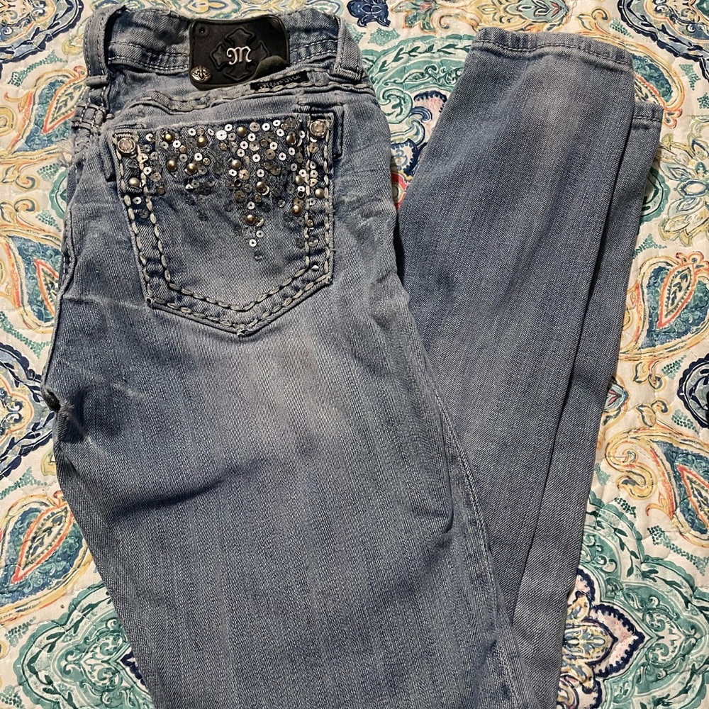 Miss Me Blue Jeans with Sequin Detail